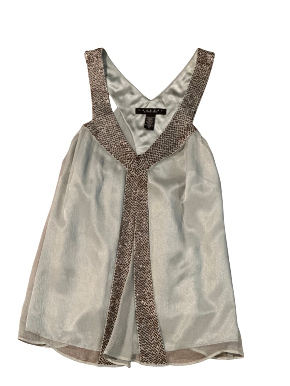 Laundry By Shelli Segal Silver Silk Tank with Bronze Beaded Trim